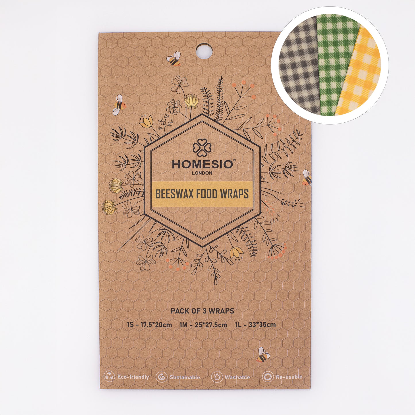 HOMESIO Beeswax food WRAPS (Pack of 3)